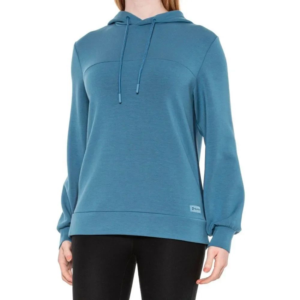 PELOTON XL Blue Satin Paneled Graphic Back Pullover Drawstring Hoodie Sweatshirt